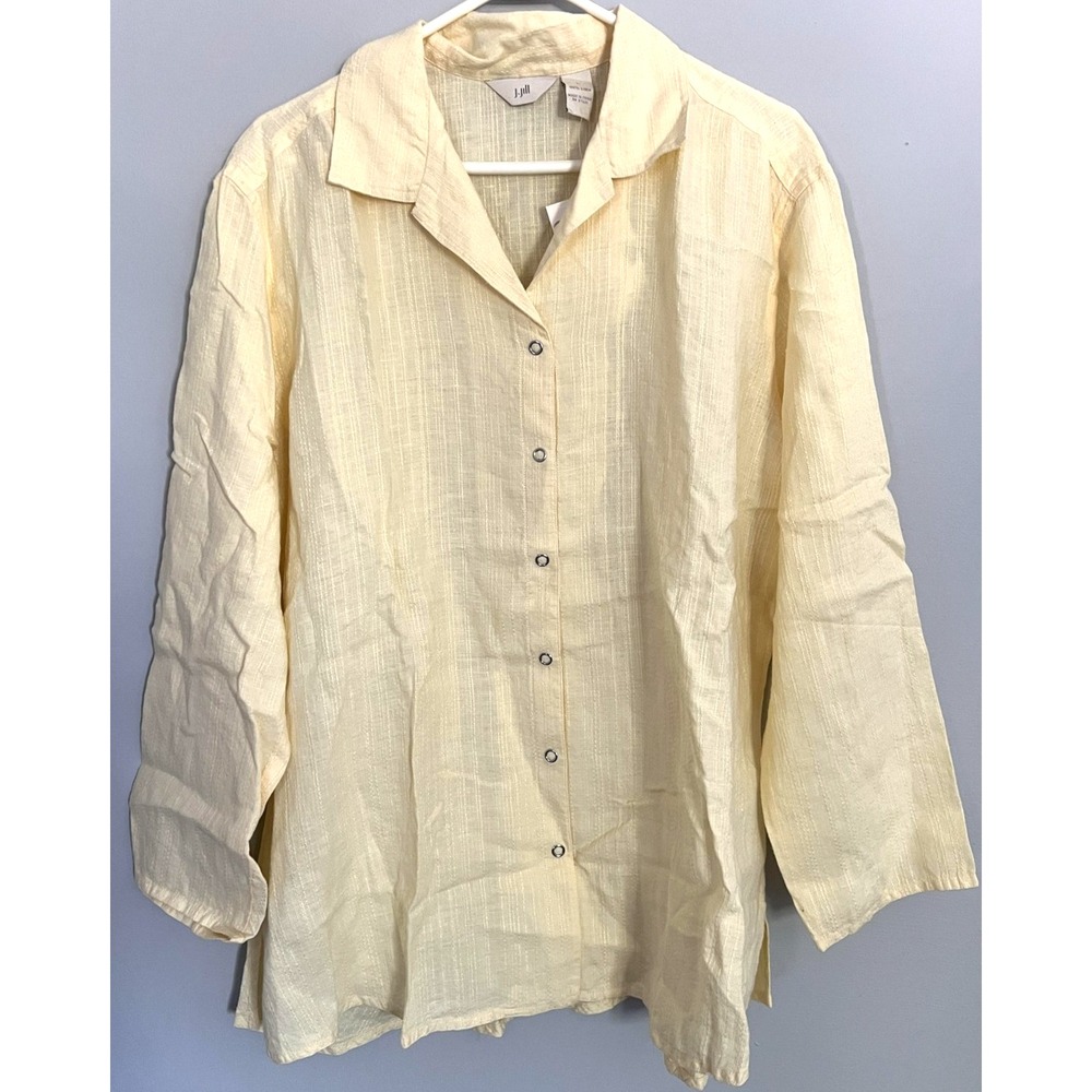 J.Jill Shirt Womens Large Sunlight Yellow 100% Linen Button Front Collared Top